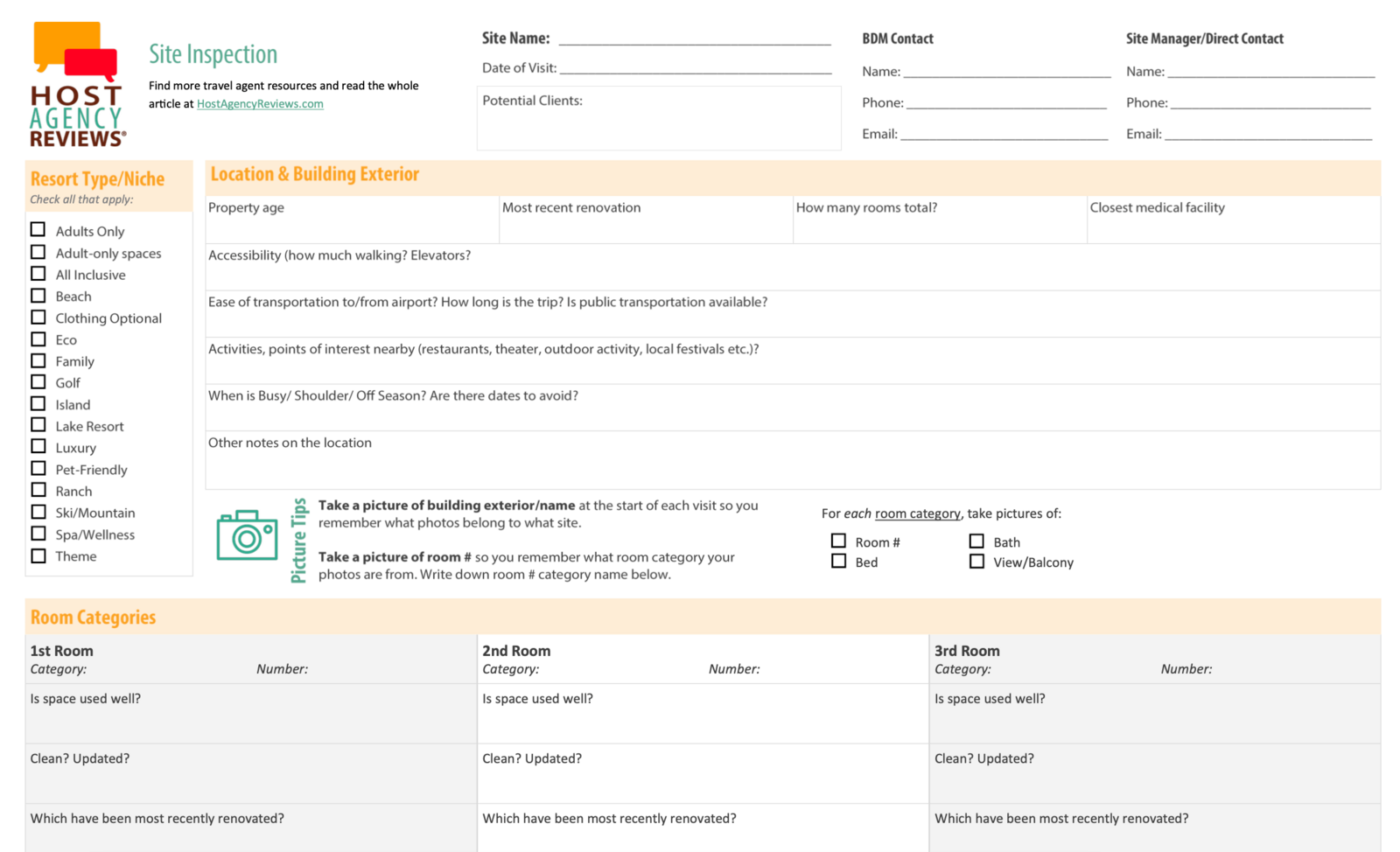 travel agent site inspection form