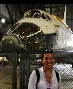 Steph in front of Space Shuttle Discovery