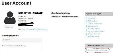Screenshot of how to create a company on IGLTA
