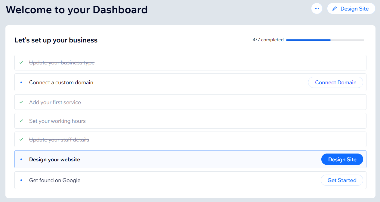 Wix Dashboard Screenshot